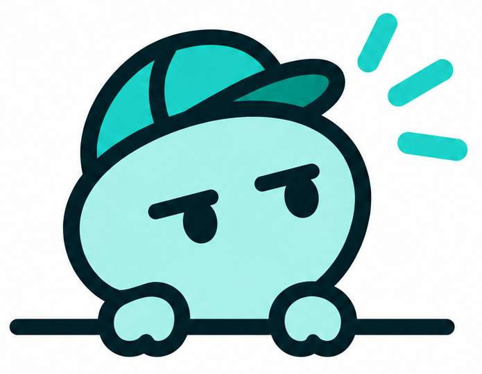Skeptic's mint-colored mascot wearing a teal cap with a questioning expression